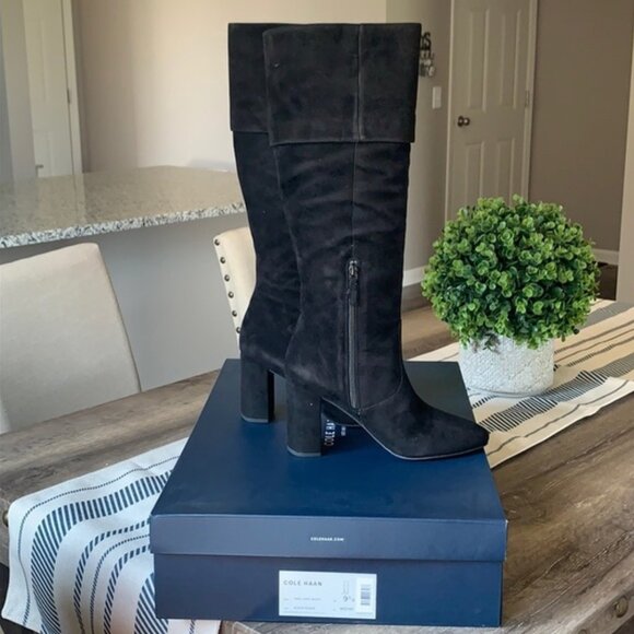 Cole Haan || "Tess" Cuff Heeled Suede Boots - Picture 3 of 7